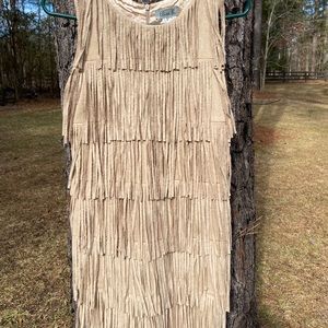 Girls Elisa B. Size 16 Suede Khaki Fringe Dress